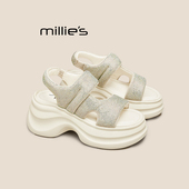 妙丽厚底凉鞋 女夏外穿新款 MILLIE 绝美不累脚巨好看水钻小凉鞋