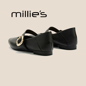 妙丽羊皮仙女风玛丽珍鞋 女春秋一字扣雨鞋 MILLIE 真皮尖头皮鞋