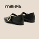 妙丽羊皮仙女风玛丽珍鞋 女春秋一字扣雨鞋 MILLIE 真皮尖头皮鞋