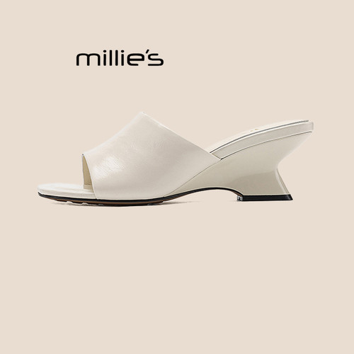 MILLIE'S/妙丽简约真皮露趾凉鞋