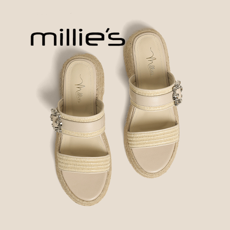 MILLIE'S/妙丽露趾水钻拖鞋