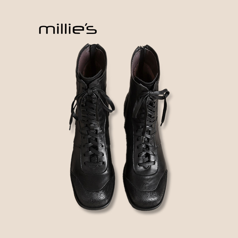 MILLIE'S/妙丽高帮英伦复古德训马丁靴系带马皮靴登山鞋马丁靴子Q,女鞋,马丁靴,淘宝优惠券,粉丝福利购,淘宝优惠卷