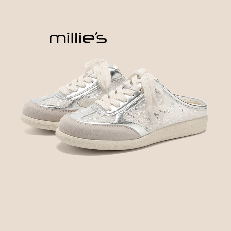 MILLIE'S/妙丽德训风亮片系带包头半拖鞋女夏外穿一脚蹬懒人鞋P