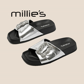 夏款 MILLIE 厚底拖鞋 女外穿凉拖休闲凉鞋 妙丽水钻一字拖发夹鞋