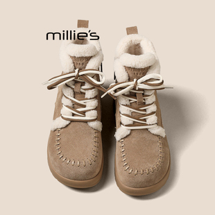 保暖勃肯东北棉鞋 MILLIE 加绒毛毛鞋 妙丽厚底雪地靴女冬季 短靴Z