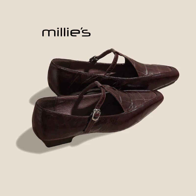 MILLIE'S/妙丽乐福鞋女真皮软皮法式超火小皮鞋平底软底单鞋夏款