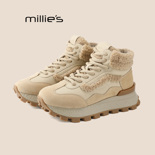 毛毛鞋 妙丽厚底毛绒棉鞋 加绒保暖高帮运动鞋 女冬季 MILLIE