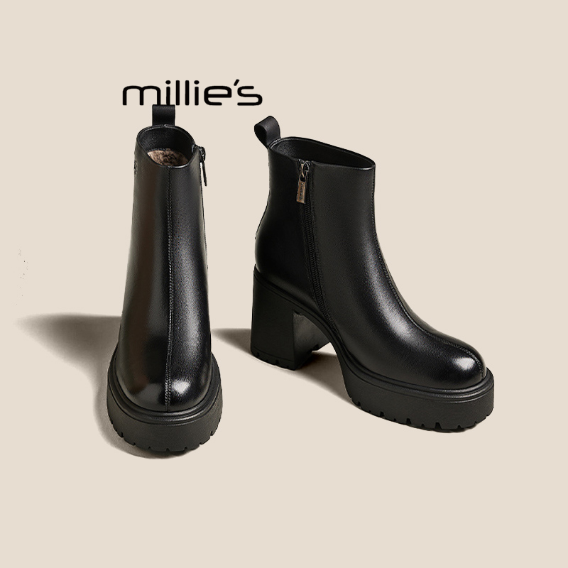 MILLIE'S/妙丽真皮高跟短靴