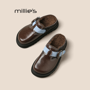 新款 妙丽2025年秋季 防滑软底毛拖鞋 保暖包头鞋 MILLIE 外穿拖鞋