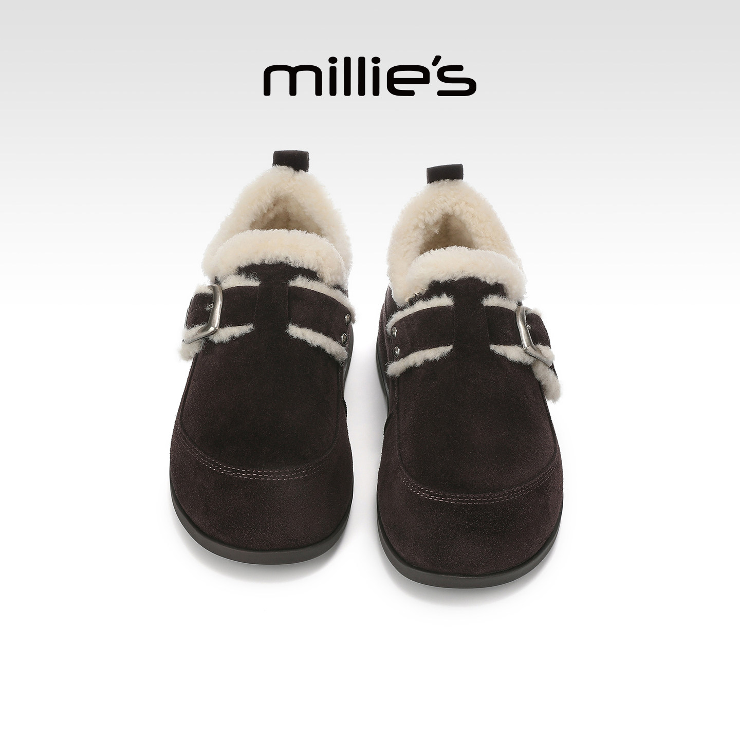 MILLIE'S/妙丽女鞋加绒保暖勃肯鞋厚底增高休闲棉鞋冬季毛绒鞋Q