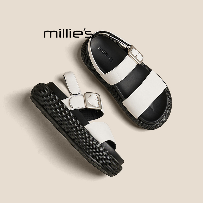 MILLIE'S/妙丽厚底方扣休闲凉鞋