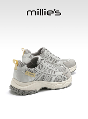 MILLIE'S/妙丽女鞋透气网面厚底老爹鞋灰色百搭休闲运动鞋Z