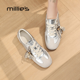 女双绑带流苏复古百搭运动鞋 妙丽银色内增高厚底休闲鞋 MILLIE
