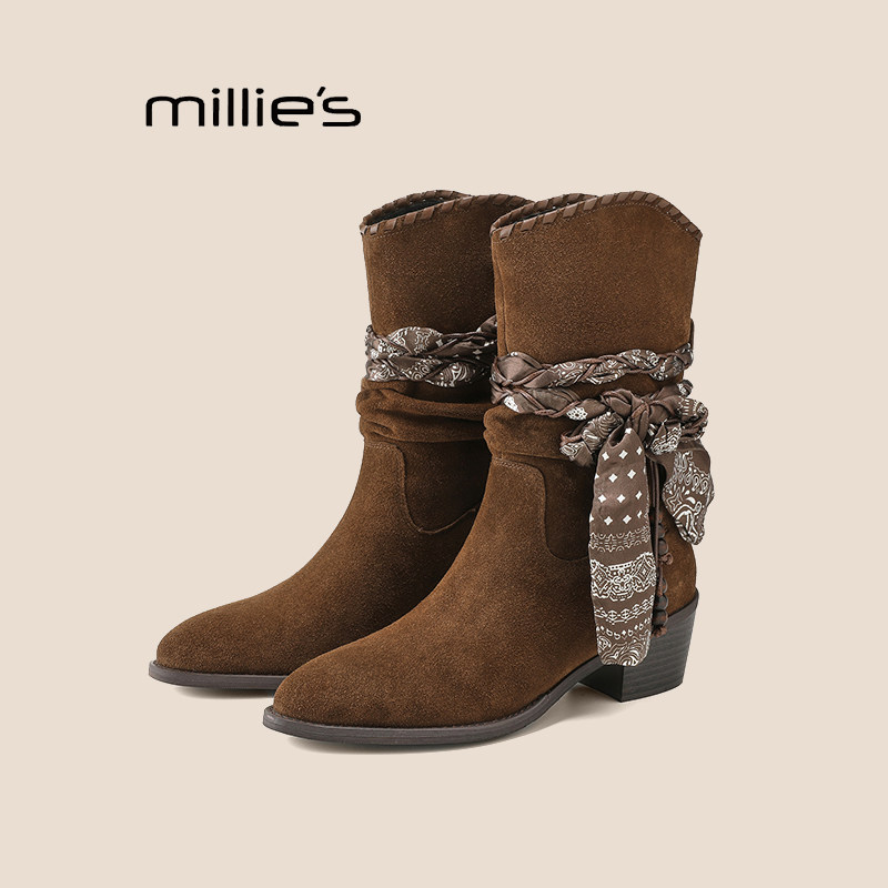 MILLIE'S妙丽堆堆靴女棕色巨好看
