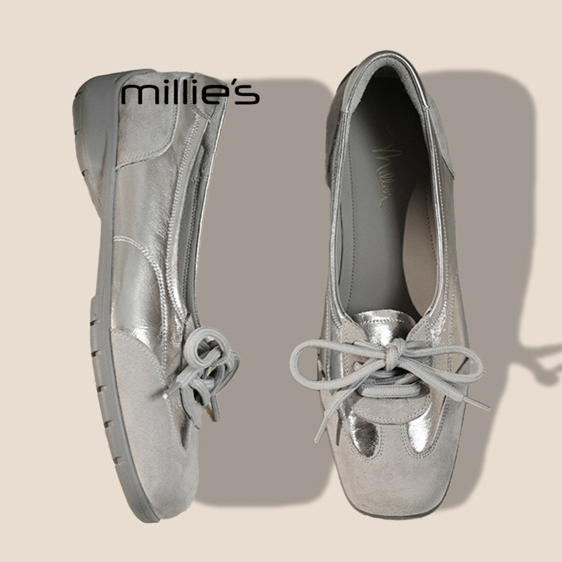 MILLIE'S/妙丽一脚蹬乐福鞋女2026春季款蝴蝶结方头绝美浅口单鞋P