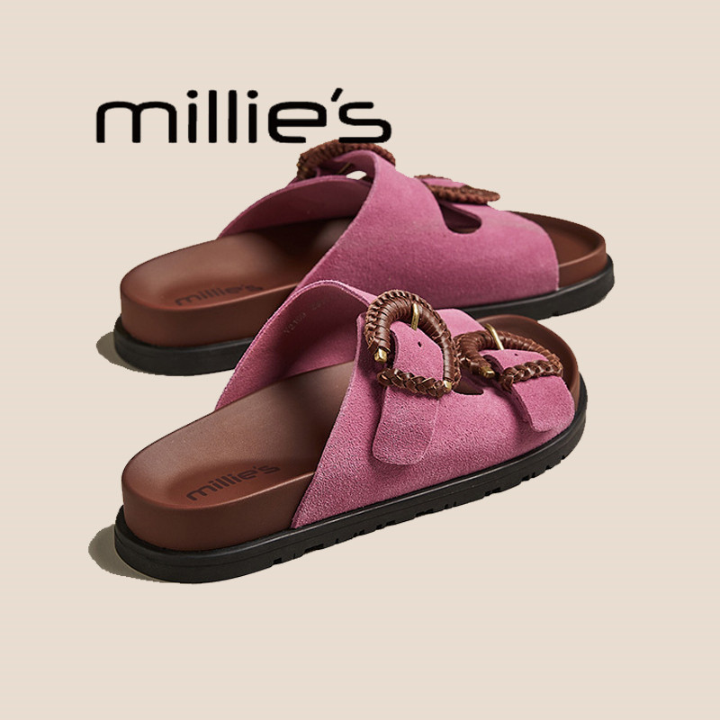 MILLIE'S/妙丽勃肯拖鞋2026夏新款玫红休闲复古厚底外穿沙滩女鞋