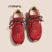 女鞋 MILLIE 潮Z 秋冬真皮厚底老爹鞋 拼色休闲运动鞋 妙丽2026新款