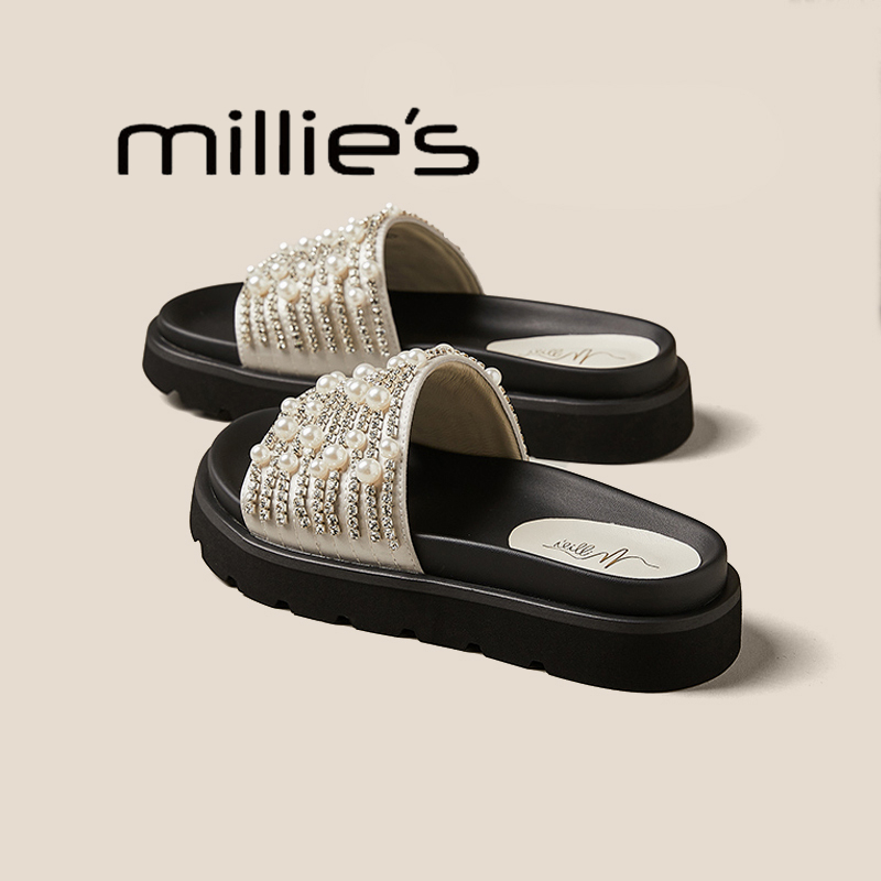 MILLIE'S/妙丽珍珠水钻沙滩鞋