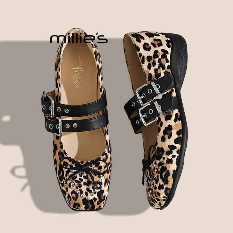 MILLIE'S/妙丽法式豹纹玛丽珍鞋女蝴蝶结方头芭蕾舞鞋平底单鞋Z,女鞋,婚鞋,淘宝优惠券,粉丝福利购,淘宝优惠卷