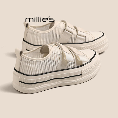 MILLIE'S/妙丽网面厚底小白鞋