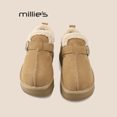 保暖豆豆棉鞋 MILLIE 外穿雪地靴Z 女鞋 秋冬季 妙丽厚底加绒勃肯鞋