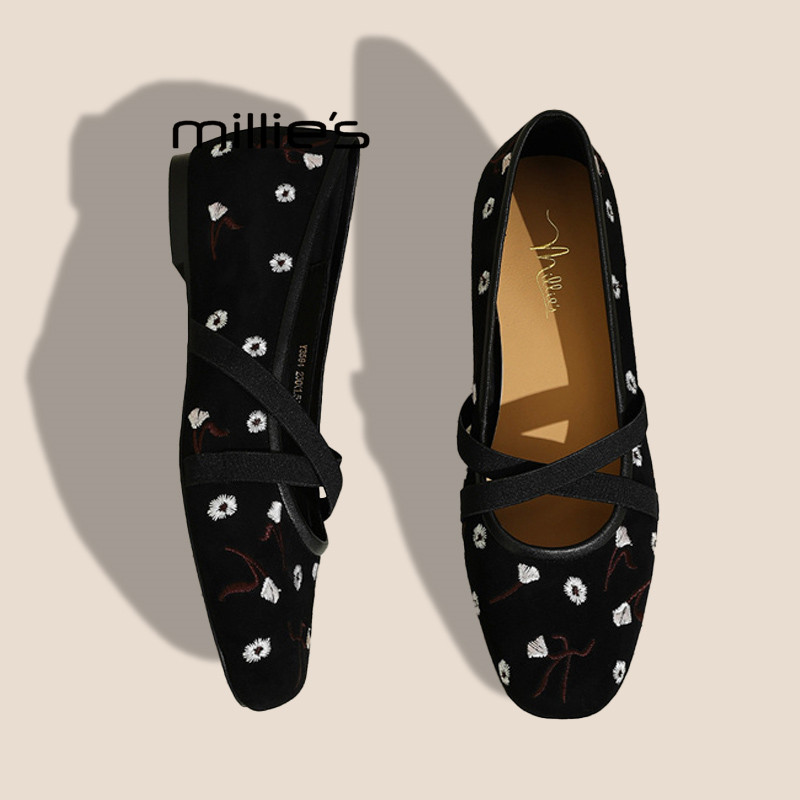 MILLIE'S妙丽春季手工刺绣玛丽珍鞋女交叉带芭蕾舞鞋舒适单鞋Z,女鞋,婚鞋,淘宝优惠券,粉丝福利购,淘宝优惠卷