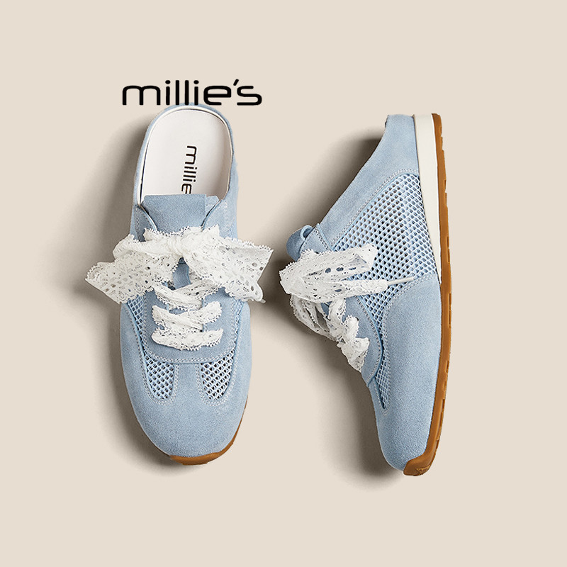 MILLIE'S/妙丽2025新款夏季时尚外穿女士包头网面运动鞋半拖鞋