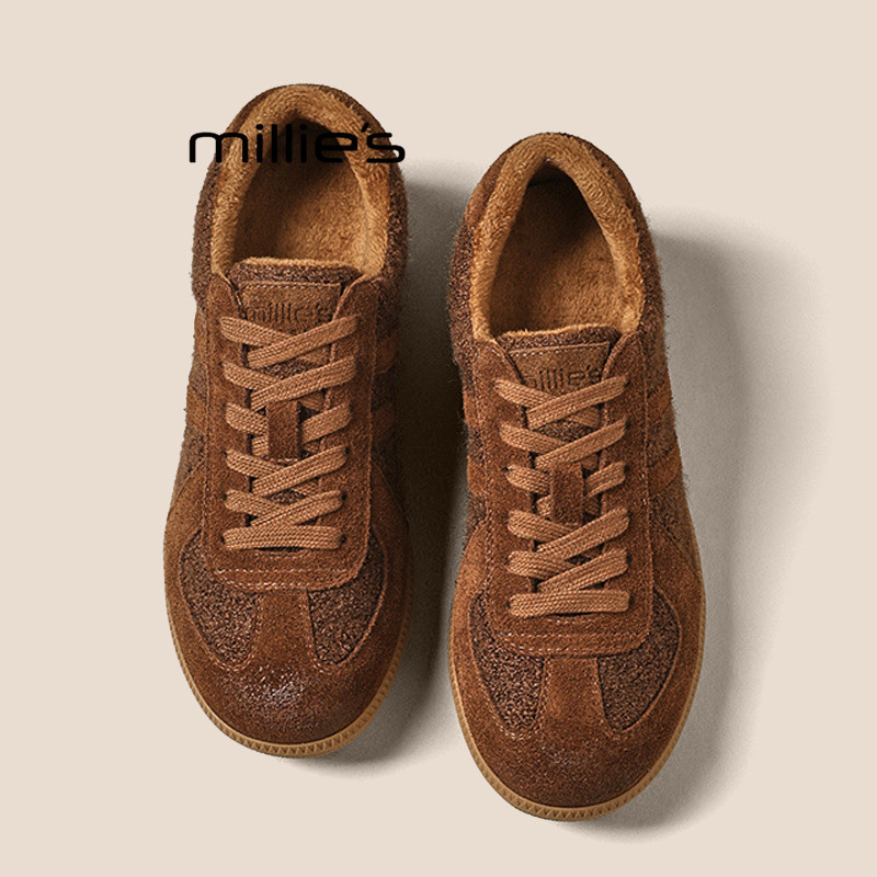 MILLIE'S/妙丽平底舒适百搭德训鞋女款冬季新款加绒运动休闲板鞋