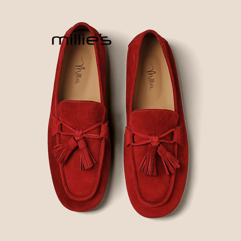 MILLIE'S/妙丽2026春季款流苏豆豆鞋女平底休闲乐福鞋一脚蹬单鞋,女鞋,乐福鞋（豆豆鞋）,淘宝优惠券,粉丝福利购,淘宝优惠卷