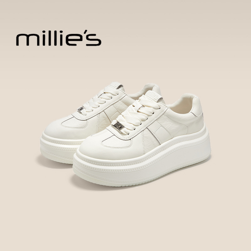 MILLIE'S/妙丽真皮厚底小白鞋