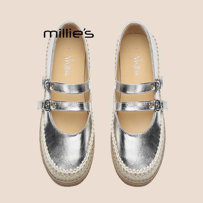 MILLIE'S/妙丽2026春夏新款法式双排扣平底玛丽珍鞋女软底休闲鞋P