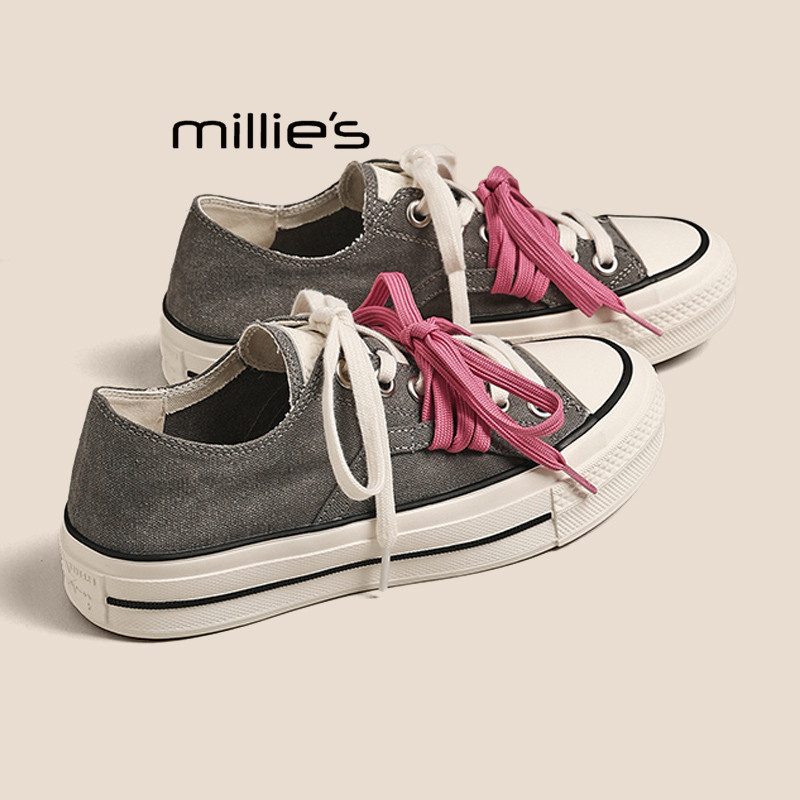MILLIE'S/妙丽厚底低帮帆布鞋