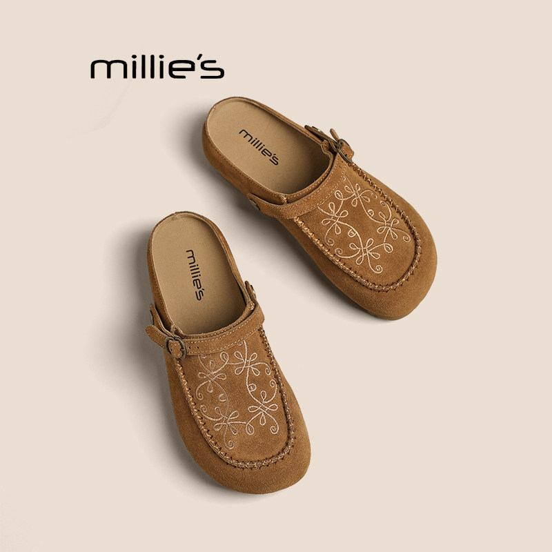 MILLIE'S/妙丽内增高复古勃肯鞋女秋季新款两穿一脚蹬包头半拖鞋Z,女鞋,包头拖,淘宝优惠券,粉丝福利购,淘宝优惠卷