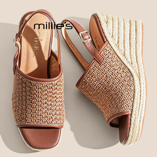 MILLIE'S/妙丽编织镂空坡跟凉鞋