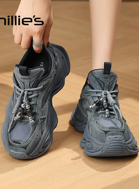 MILLIE'S/妙丽复古百搭老爹鞋女2025新款秋季时尚经典蓝色运动鞋