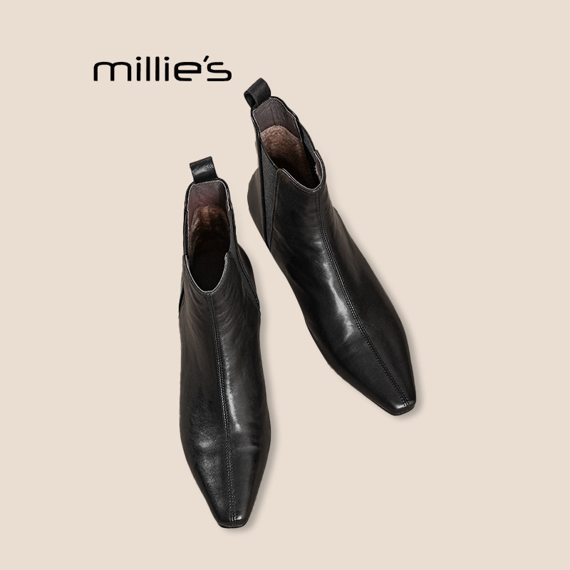 MILLIE'S/妙丽切尔西靴女款2026新款秋冬复古英伦风马丁靴短靴Q