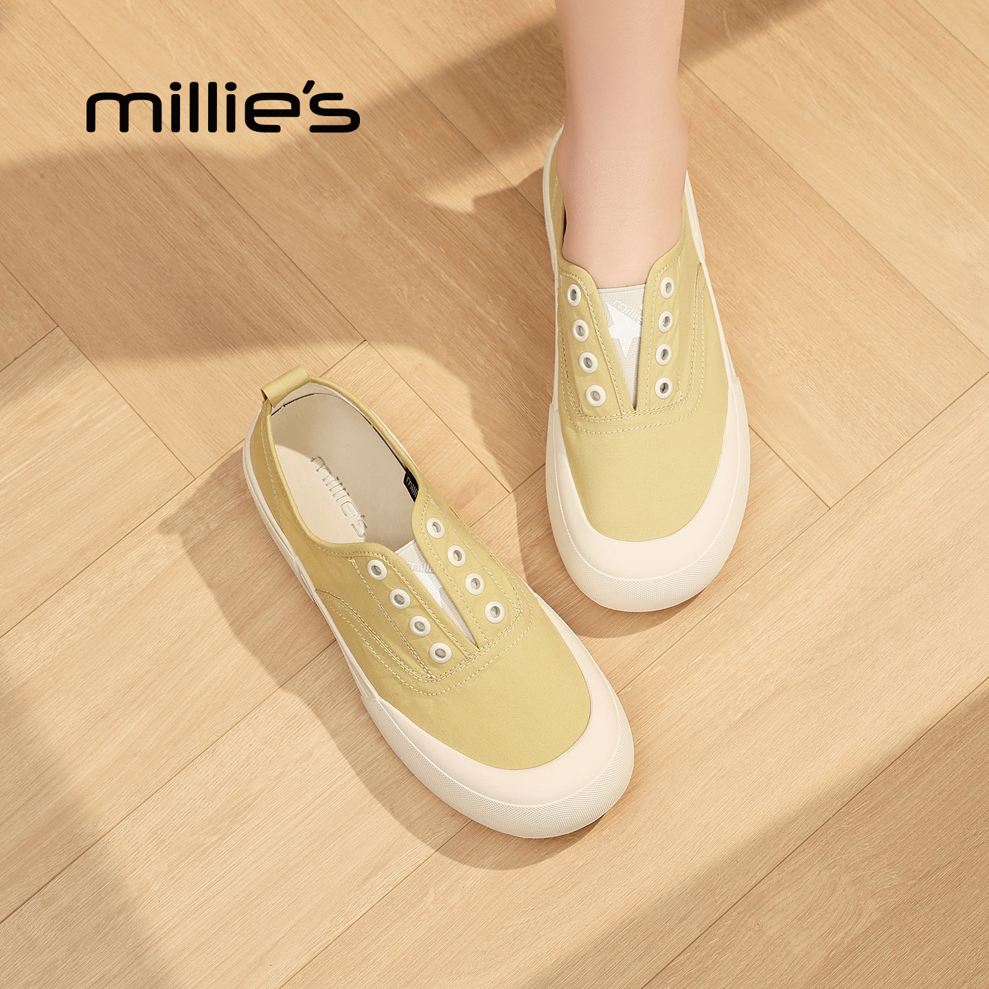 MILLIE'S/妙丽厚底一脚蹬休闲凉鞋2026年夏季透气软底百搭平底鞋P