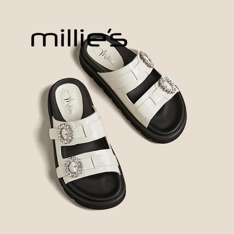 MILLIE'S/妙丽方扣平底拖鞋女