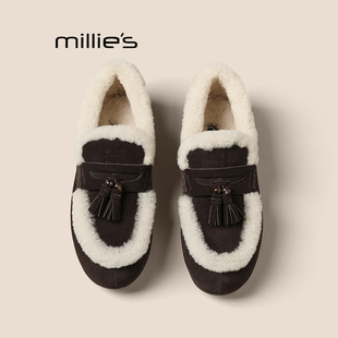 吐司休闲毛毛鞋 MILLIE 百搭女鞋 妙丽秋冬新款 加绒勃肯雪地靴子Z