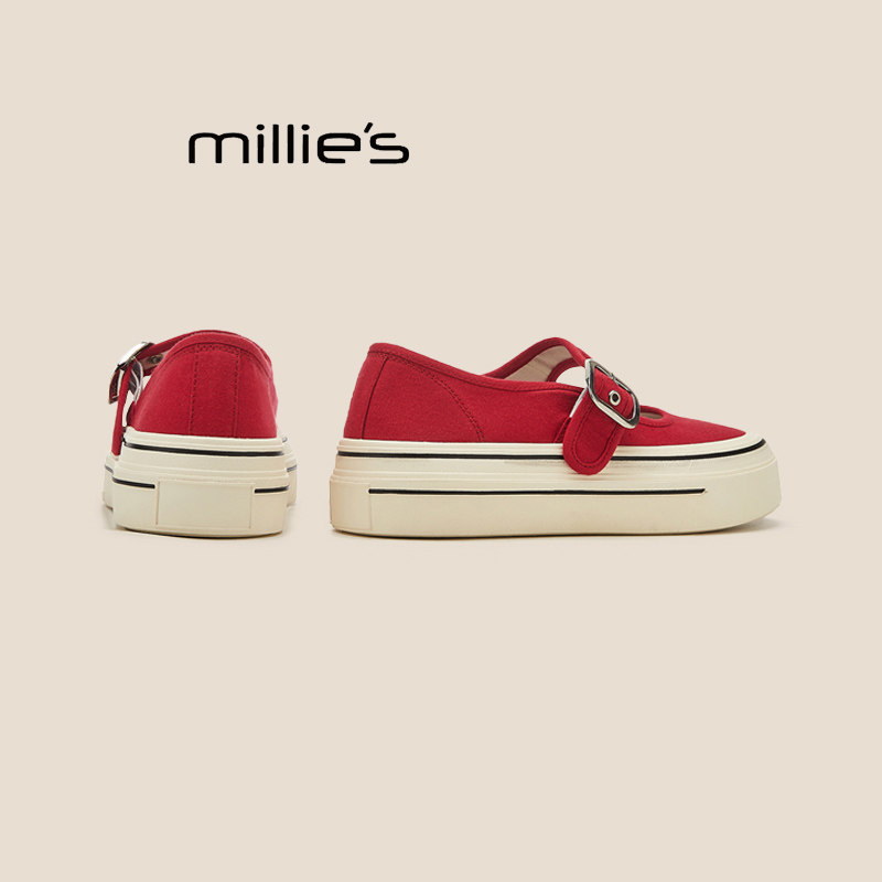 MILLIE'S/妙丽夏季透气玛丽珍帆布鞋子女款2026新款软底休闲板鞋