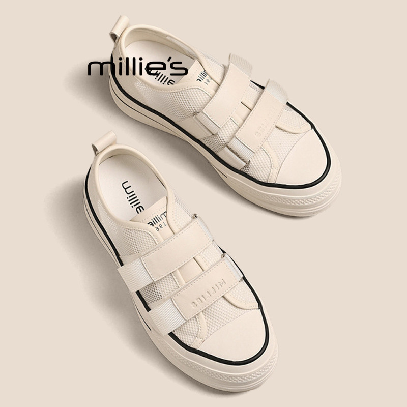 MILLIE'S/妙丽网面厚底小白鞋女2026夏季魔术贴绝美运动休闲板鞋P