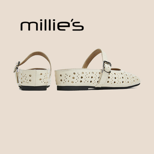 MILLIE'S/妙丽真皮包头半拖鞋女