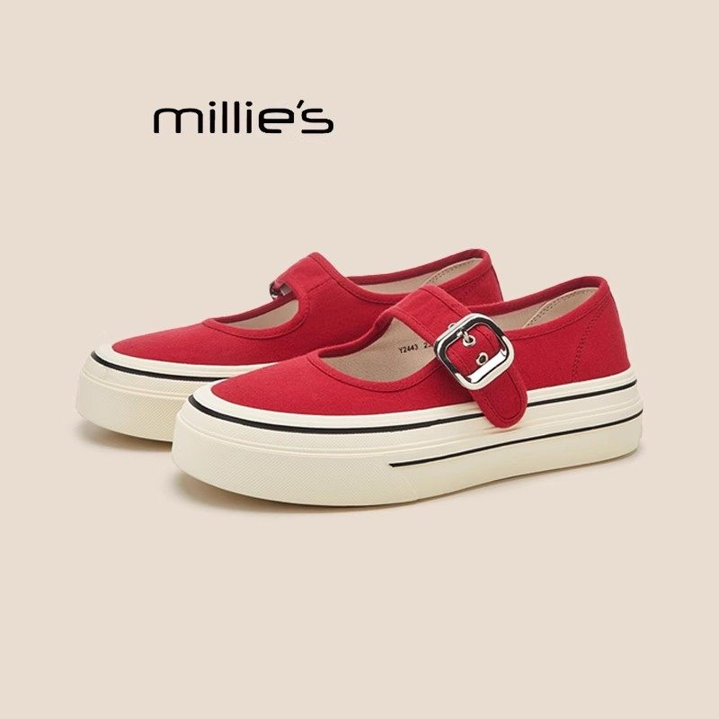 MILLIE'S/妙丽玛丽珍鞋女2025夏季款网面透气平底鞋一脚蹬帆布鞋,女鞋,传统布鞋,淘宝优惠券,粉丝福利购,淘宝优惠卷