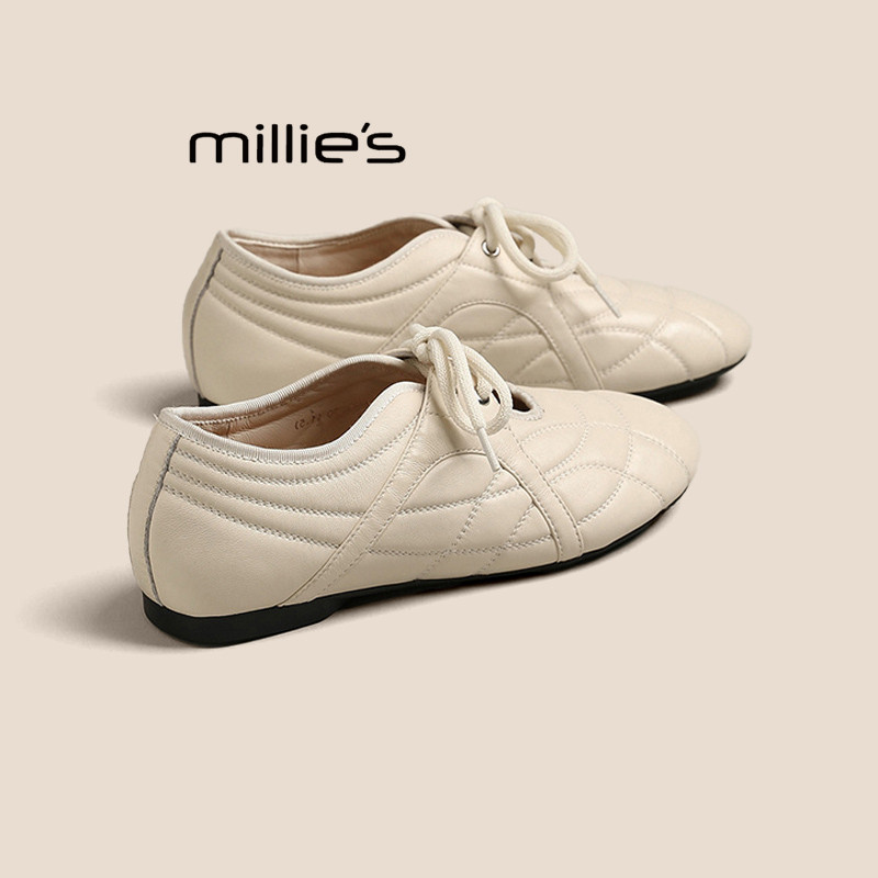 MILLIE'S妙丽法式系带平底鞋女2026春季新款米色舒适百搭单鞋Z,女鞋,婚鞋,淘宝优惠券,粉丝福利购,淘宝优惠卷