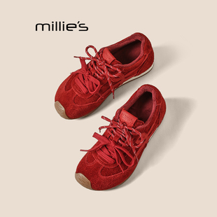 德训鞋 MILLIE 阿甘鞋 妙丽真皮小个子5cm内增高休闲运动鞋 女潮Z