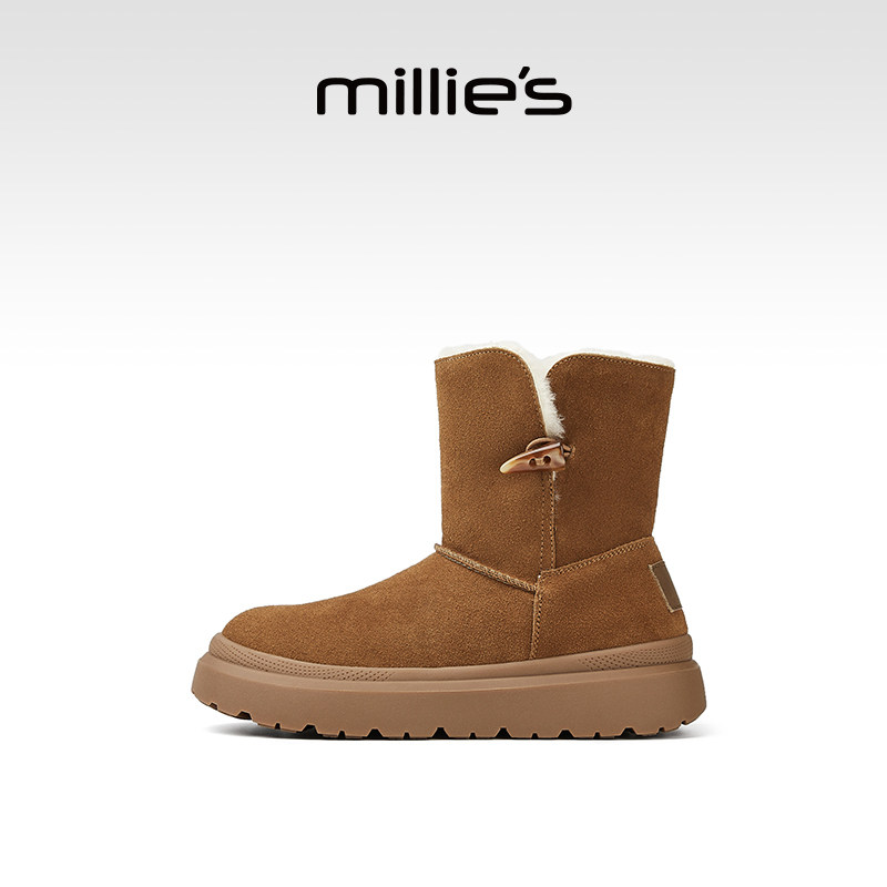 MILLIE'S/妙丽2026新款秋冬加绒保暖雪地靴女款厚底增高马丁靴