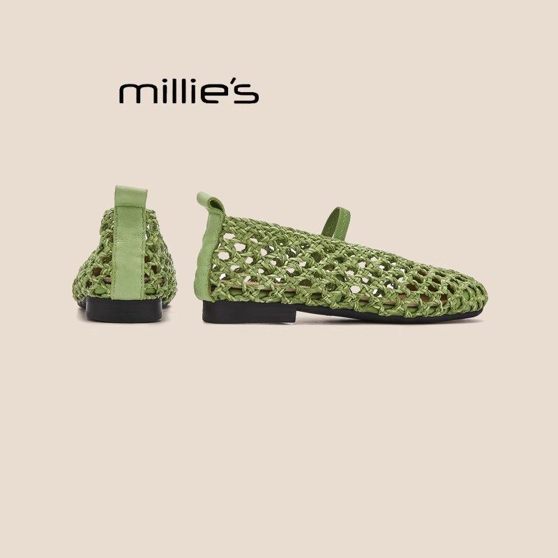 MILLIE'S/妙丽包头凉鞋女2025夏季款粗跟一脚蹬绝美不累脚洞洞鞋,女鞋,绣花鞋,淘宝优惠券,粉丝福利购,淘宝优惠卷