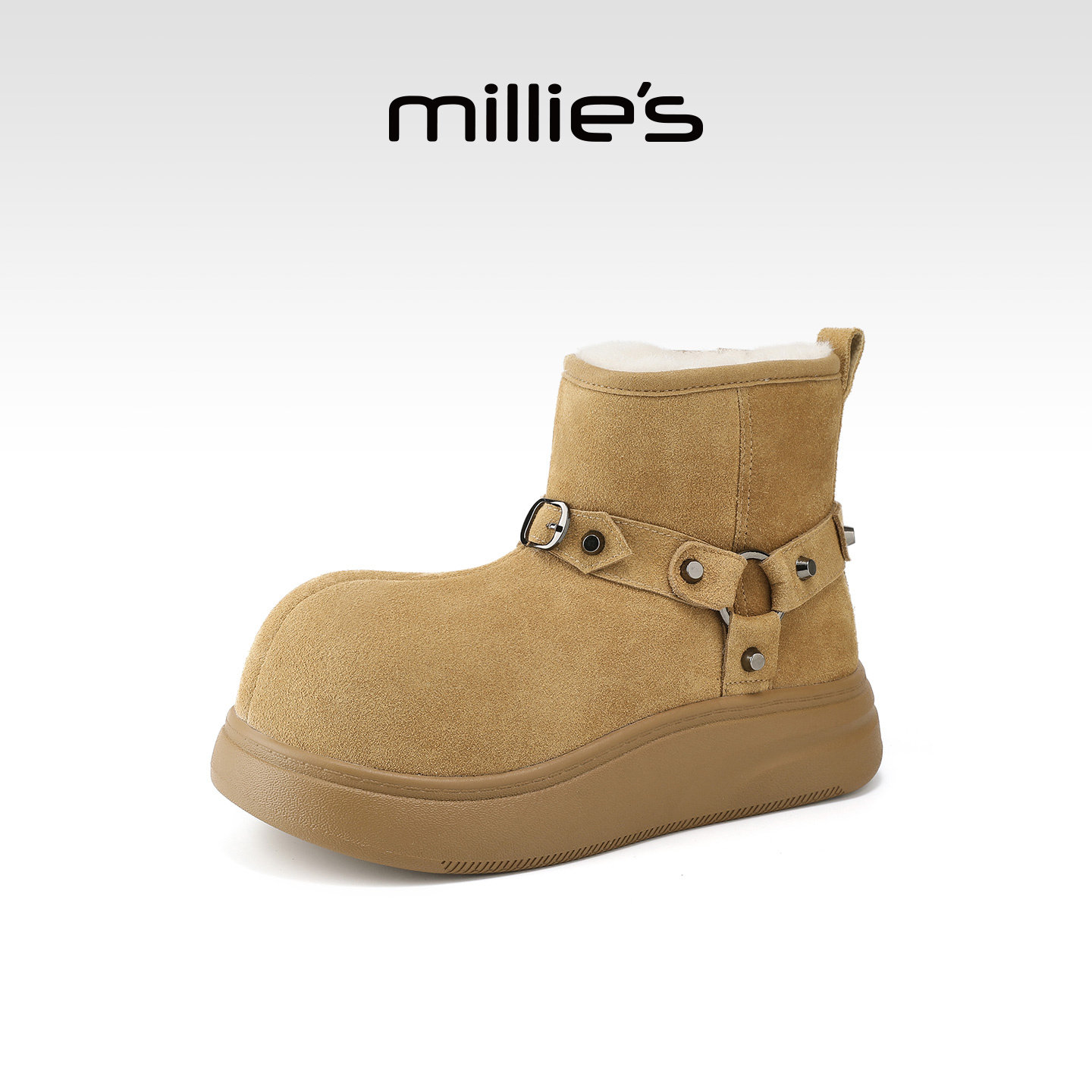 MILLIE'S/妙丽新款英伦风粗跟马丁靴女款西部堆堆靴百搭厚底短靴