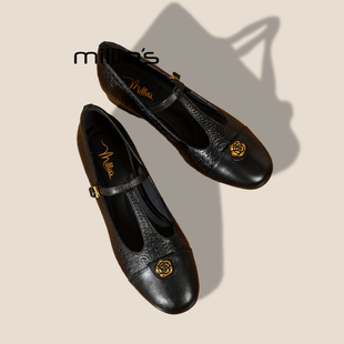 MILLIE'S/妙丽2026夏山茶花玛丽珍鞋女真皮时尚复古粗跟单鞋浅口P