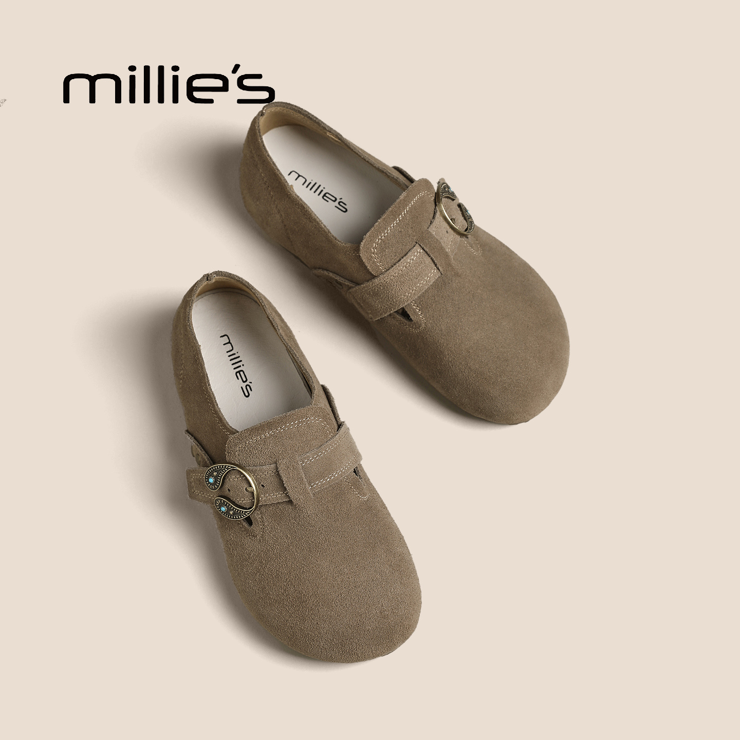 MILLIE'S/妙丽真皮全包勃肯鞋女